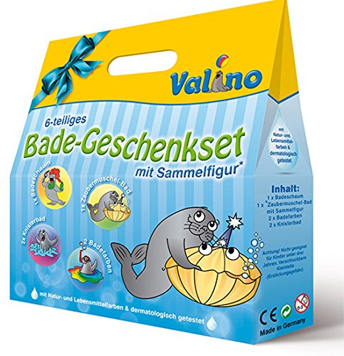 Valino Kinder Badespaß 6 tlg Geschenk set Knisterbad Badefarben uvm von Valino