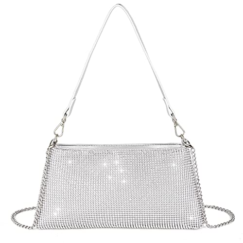 Valleycomfy Damen Clutch Silber Elegante Brauttasche Diamant Handtasche Hochzeit Abendtasche Klatsch Tasche Cluthesochzeit/Cocktail/Abschlussball/Club,Silber von Valleycomfy