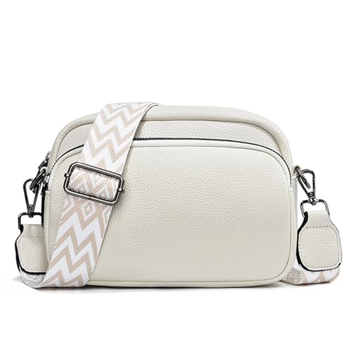 Valleycomfy Umhängetasche Damen Crossbody Bag Handtasche Leder Tasche Crossbag mit breitem schultergurt Damen-umhängetaschen Beige von Valleycomfy