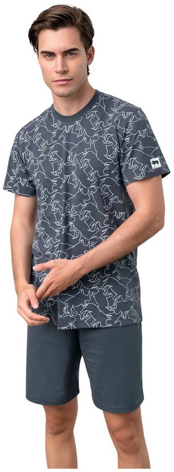 Vamp Schlafanzug UOMO di VAMP (Set, 2 tlg., Set) Herren Schlafanzug Pyjama Shorty Baumwolle Nashorn-Druck von Vamp