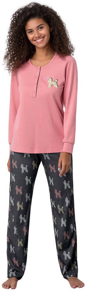 Vamp Schlafanzug VAMP lingerie (Set, 2 tlg., 2-teilig) Damen Schlafanzug lang 2-teilig Pyjama Baumwolle Poodle von Vamp