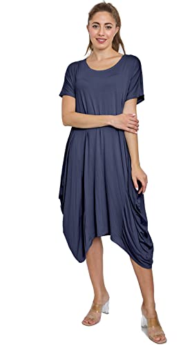 Van Der Rich ® - Kleid mit kurzem Ärmel, Fledermaus-Stil am unteren Rand des Kleides - Damen (Marine, One Size) von Van Der Rich