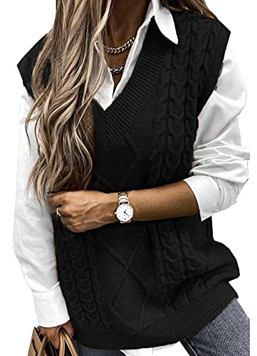 Pullunder Damen Ärmellos Pullover Vest Vintage Casual Strickweste V-Ausschnitt Weste Pullunder Winter Herbst Sweater Strickpullover,Schwarz M Pullunder Damen Ärmellos Pullover Vest Vintage Casual Strickweste V-Ausschnitt Weste Pullunder Winter Herbst Sweater Strickpullover,Schwarz M von Vancavoo
