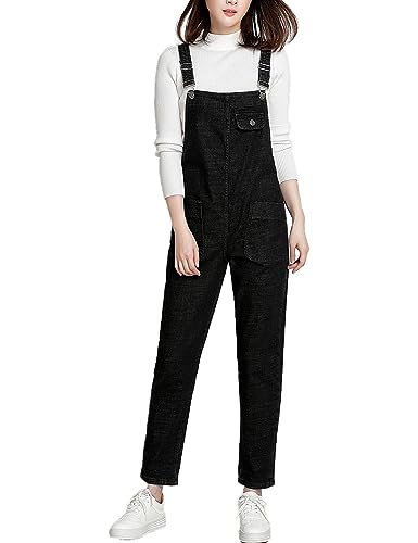 Vanchenl Damen Casual Loose Denim Latzhose Bib Verstellbare Jean Overalls Romper Jumpsuit Harem Hosen (Schwarz,L) von Vanchenl