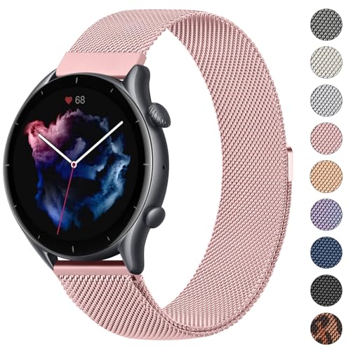 Vancle 22 mm Metallarmband für Amazfit Bip 5/ GTR 4/ GTR 3/ GTR 3 Pro/ GTR2/ GTR 2e/ GTR 47 mm für Damen und Herren, Ersatzarmbänder aus Edelstahl-Mesh, Sportarmband, Rosa von Vancle