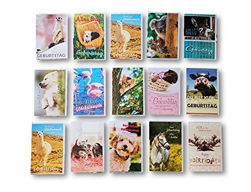 20 Stück Verschiedene Geburtstagskarten mit Tier-Motiven Glückwunschkarten Cuvert Cellophan Mix von VanessasShop
