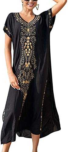 Mafa Damen Strandkleid Maxi Kaftan Boho Strandponcho Lange Bikini Cover Ups Sommerkleid Maxikleid One Size (one Size/Länge:135cm Büste:120cm, Schwarz) von Vangreynve