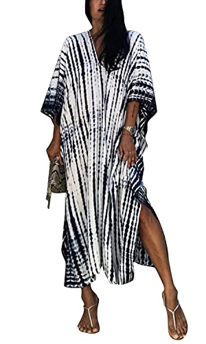 Vangreynve Damen Strandkleid Maxi Kaftan Boho Strandponcho Lange Bikini Cover Ups Sommerkleid Maxikleid One Size von Vangreynve