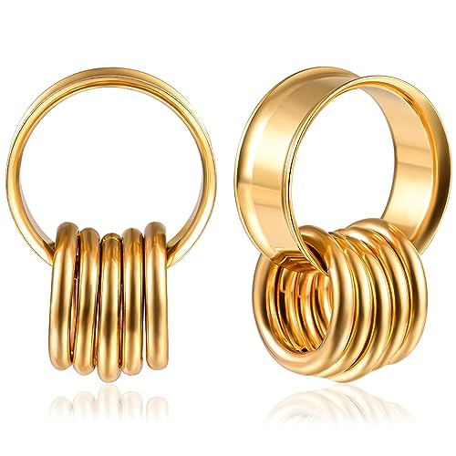 Vankula Ohr Tunnel 1 Paar Double Flared Flesh Plugs 10 Ringen Edelstahl für männer damen Ohrpiercing Gestreckte Schmuck 10mm(00G) Gold von Vankula