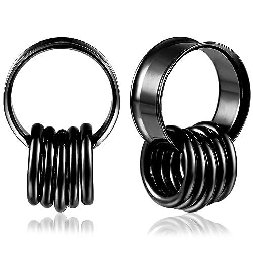 Vankula Ohr Tunnel 1 Paar Double Flared Flesh Plugs 10 Ringen Edelstahl für männer damen Ohrpiercing Gestreckte Schmuck 10mm(00G) Schwarz von Vankula