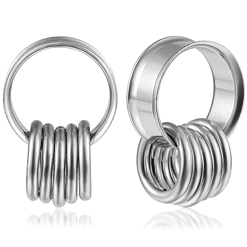 Vankula Ohr Tunnel 1 Paar Double Flared Flesh Plugs 10 Ringen Edelstahl für männer damen Ohrpiercing Gestreckte Schmuck 16mm(5/8") Silber von Vankula