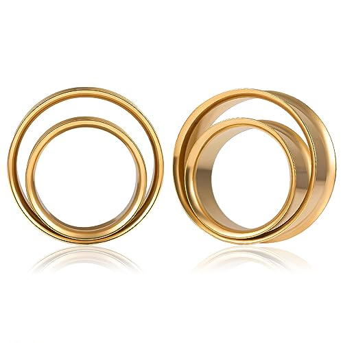 Vankula Ohr Tunnel 1 Paar Double Flared Flesh Plugs Doppellagig Rund Edelstahl für männer damen Ohrpiercing Schmuck 19mm(3/4") Gold 1 von Vankula