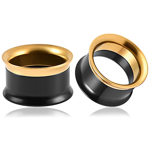 Vankula Ohr Tunnel 1 Paar Double Flared Flesh Plugs Edelstahl für Männer Damen Ohrpiercing Schmuck 12mm(1/2") Schwarz Gold von Vankula