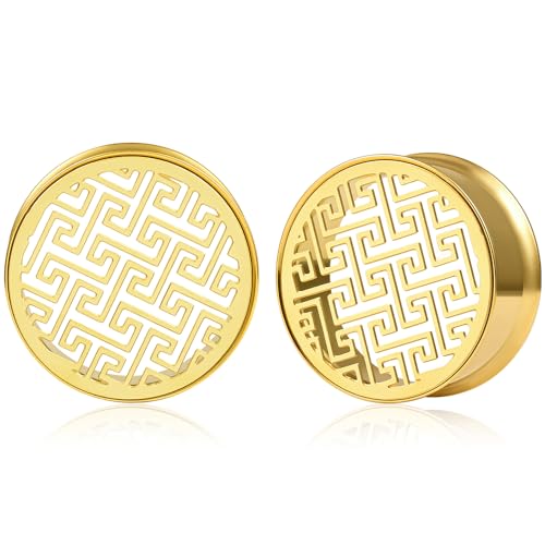 Vankula Ohr Tunnel 1 Paar Double Flared Flesh Plugs Elegant Hohl Edelstahl für männer damen Ohrpiercing Schmuck 10mm(00G) Gold von Vankula