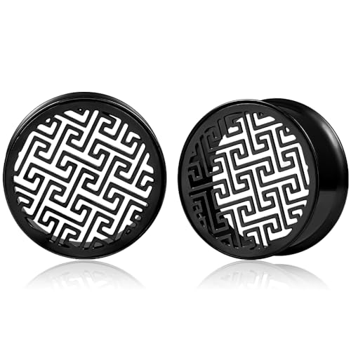 Vankula Ohr Tunnel 1 Paar Double Flared Flesh Plugs Elegant Hohl Edelstahl für männer damen Ohrpiercing Schmuck 10mm(00G) Schwarz von Vankula