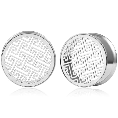 Vankula Ohr Tunnel 1 Paar Double Flared Flesh Plugs Elegant Hohl Edelstahl für männer damen Ohrpiercing Schmuck 16mm(5/8") Silber von Vankula