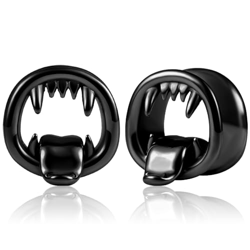 Vankula Ohr Tunnel 1 Paar Double Flared Flesh Plugs Münstertonger Edelstahl für männer damen Ohrpiercing Schmuck 10mm(00G) Schwarz von Vankula