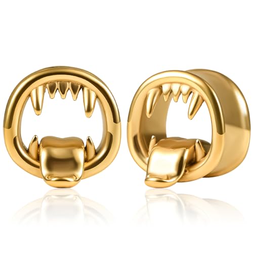 Vankula Ohr Tunnel 1 Paar Double Flared Flesh Plugs Münstertonger Edelstahl für männer damen Ohrpiercing Schmuck 16mm(5/8") Gold von Vankula