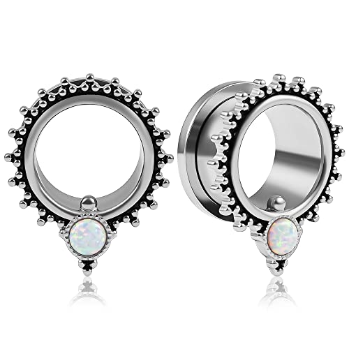 Vankula Ohr Tunnel 1 Paar Double Flared Flesh Plugs Opal Edelstahl für männer damen Ohrpiercing Gestreckte Schmuck 12mm(1/2") Silber von Vankula