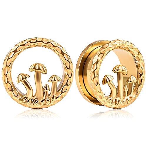 Vankula Ohr Tunnel 1 Paar Double Flared Flesh Plugs Pilz Edelstahl für männer damen Ohrpiercing Gestreckte Schmuck 10mm(00G) Gold von Vankula