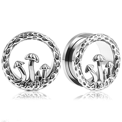 Vankula Ohr Tunnel 1 Paar Double Flared Flesh Plugs Pilz Edelstahl für männer damen Ohrpiercing Gestreckte Schmuck 10mm(00G) Silber von Vankula