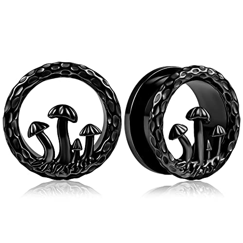 Vankula Ohr Tunnel 1 Paar Double Flared Flesh Plugs Pilz Edelstahl für männer damen Ohrpiercing Gestreckte Schmuck 16mm(5/8") Schwarz von Vankula