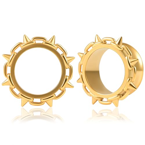 Vankula Ohr Tunnel 1 Paar Double Flared Flesh Plugs Punk für männer damen Ohrpiercing Schmuck 12mm(1/2") Gold von Vankula