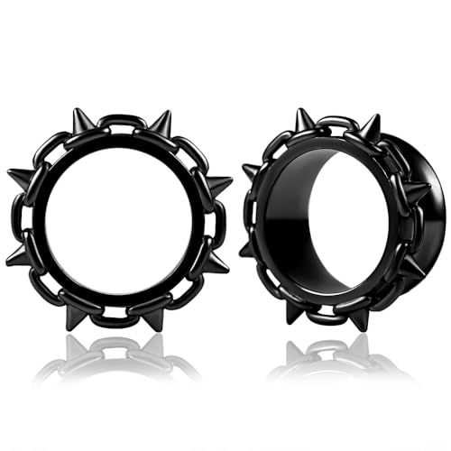 Vankula Ohr Tunnel 1 Paar Double Flared Flesh Plugs Punk für männer damen Ohrpiercing Schmuck 8mm(0G) Schwarz von Vankula