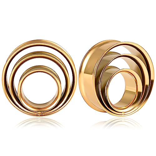 Vankula Ohr Tunnel 1 Paar Double Flared Flesh Plugs Runden Edelstahl für männer damen Ohrpiercing Schmuck 14mm(9/16") Gold von Vankula