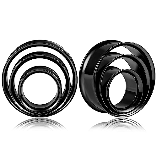 Vankula Ohr Tunnel 1 Paar Double Flared Flesh Plugs Runden Edelstahl für männer damen Ohrpiercing Schmuck 16mm(5/8") Schwarz von Vankula