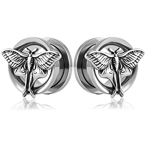 Vankula Ohr Tunnel 1 Paar Double Flared Flesh Plugs Schmetterling Edelstahl für männer damen Ohrpiercing Gestreckte Schmuck 10mm(00G) Silber von Vankula