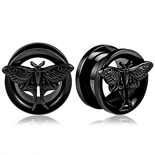 Vankula Ohr Tunnel 1 Paar Double Flared Flesh Plugs Schmetterling Edelstahl für männer damen Ohrpiercing Gestreckte Schmuck 12mm(1/2") Schwarz von Vankula