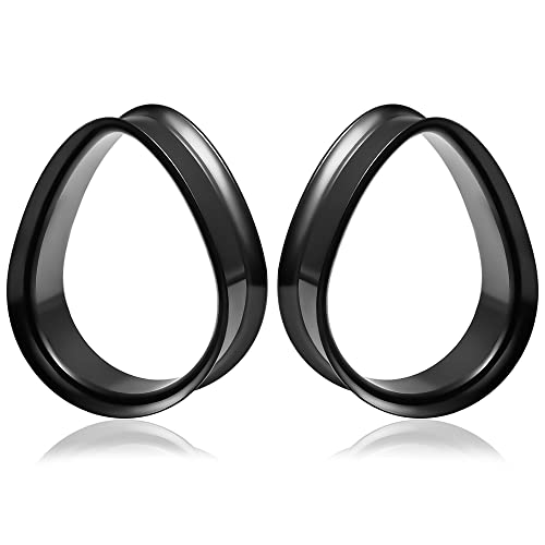 Vankula Ohr Tunnel 1 Paar Double Flared Flesh Plugs Tropfenform Edelstahl für männer damen Ohrpiercing Schmuck 12mm(1/2") Schwarz von Vankula