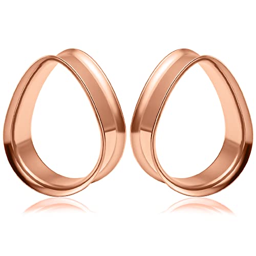 Vankula Ohr Tunnel 1 Paar Double Flared Flesh Plugs Tropfenform Edelstahl für männer damen Ohrpiercing Schmuck 25mm(1") Roségold von Vankula