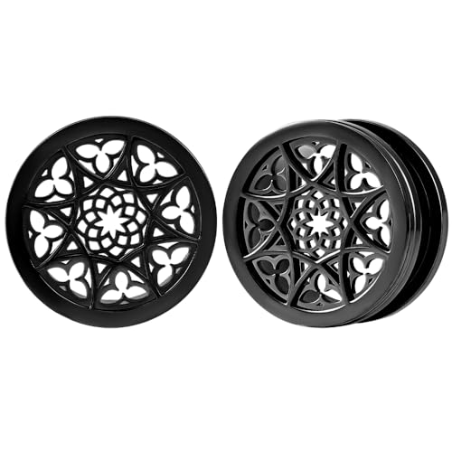 Vankula Ohr Tunnel 1 Paar Double Flared Flesh Plugs Vintage Blume Edelstahl für männer damen Ohrpiercing Schmuck 16mm(5/8") Schwarz von Vankula