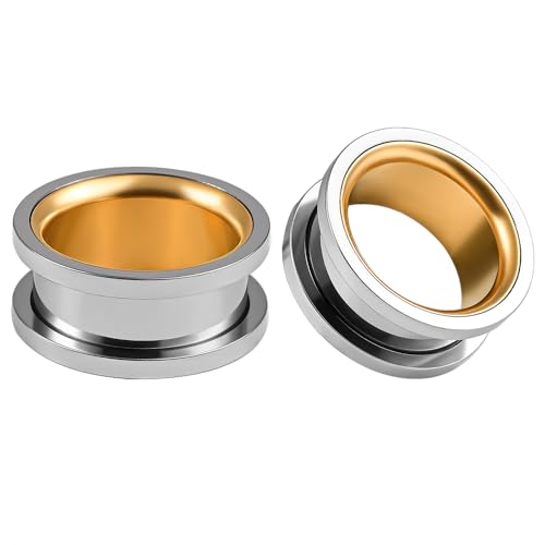 Vankula Ohr Tunnel 1 Paar Double Flared Flesh Plugs mit Schraub Edelstahl für männer damen Ohrpiercing Schmuck 10mm(00G) Gold von Vankula