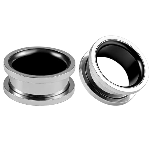 Vankula Ohr Tunnel 1 Paar Double Flared Flesh Plugs mit Schraub Edelstahl für männer damen Ohrpiercing Schmuck 10mm(00G) Silber von Vankula