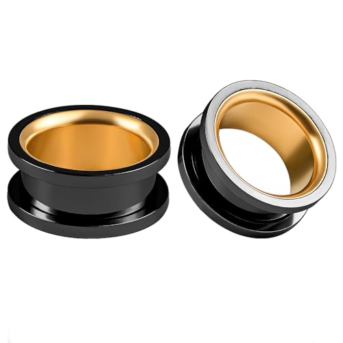 Vankula Ohr Tunnel 1 Paar Double Flared Flesh Plugs mit Schraub Edelstahl für männer damen Ohrpiercing Schmuck 16mm(5/8") Schwarz von Vankula