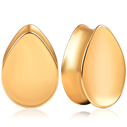 Vankula Ohr Tunnel 1 Paar Flesh Plugs Fest Tropfen Edelstahl für männer damen Ohrpiercing Gestreckte Schmuck 10mm(00G) Gold von Vankula