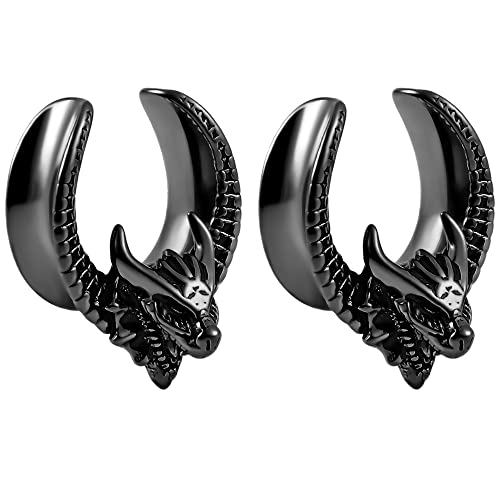 Vankula Ohr Tunnel 1 Paar Saddles Flesh Plugs Drache Edelstahl für männer damen Ohrpiercing Gestreckte Schmuck 10mm(00G) Schwarz von Vankula