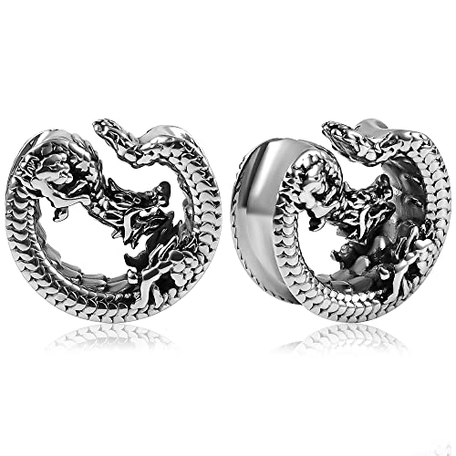 Vankula Ohr Tunnel 1 Paar Saddles Flesh Plugs Drache Edelstahl für männer damen Ohrpiercing Gestreckte Schmuck 19mm(3/4") Silber von Vankula