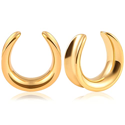 Vankula Ohr Tunnel 1 Paar Saddles Flesh Plugs Edelstahl für männer damen Ohrpiercing Schmuck 12mm(1/2") Gold von Vankula