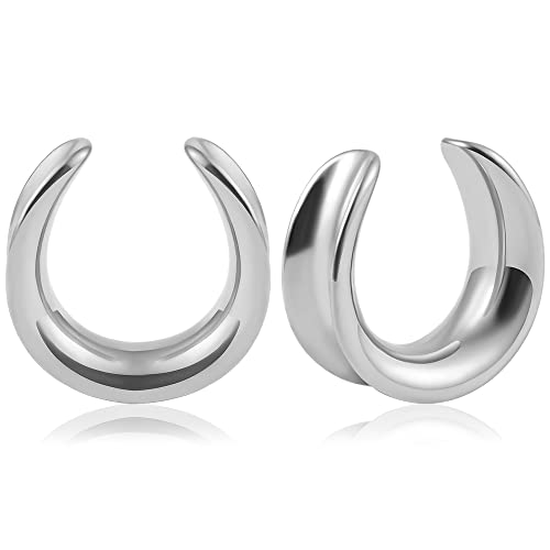 Vankula Ohr Tunnel 1 Paar Saddles Flesh Plugs Edelstahl für männer damen Ohrpiercing Schmuck 14mm(9/16") Silber von Vankula