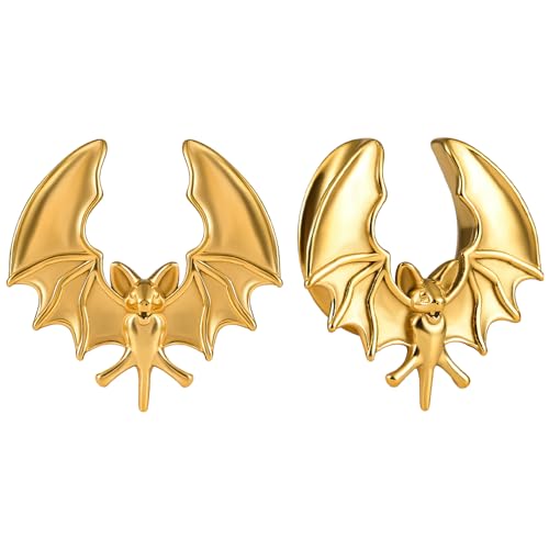 Vankula Ohr Tunnel 1 Paar Saddles Flesh Plugs Fledermaus Edelstahl für männer damen Ohrpiercing Gestreckte Schmuck 10mm(00G) Gold von Vankula