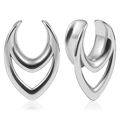 Vankula Ohr Tunnel 1 Paar Saddles Flesh Plugs Hohl Tropfen Edelstahl für männer damen Ohrpiercing Gestreckte Schmuck 16mm(5/8") Silber von Vankula