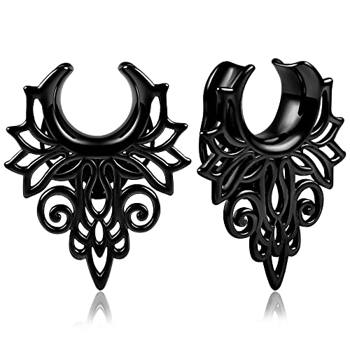 Vankula Ohr Tunnel 1 Paar Saddles Flesh Plugs Hohle Edelstahl für männer damen Ohrpiercing Gestreckte Schmuck 10mm(00G) Style 5 Schwarz von Vankula