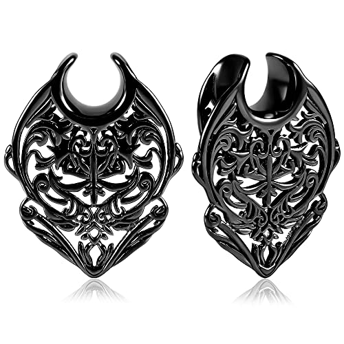 Vankula Ohr Tunnel 1 Paar Saddles Flesh Plugs Hohle Edelstahl für männer damen Ohrpiercing Gestreckte Schmuck 12mm(1/2") Style 3 Schwarz von Vankula