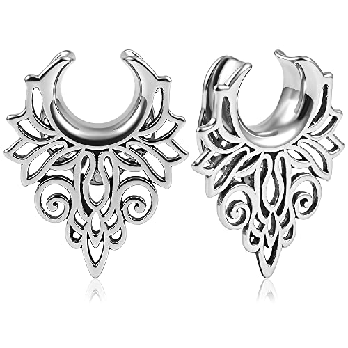 Vankula Ohr Tunnel 1 Paar Saddles Flesh Plugs Hohle Edelstahl für männer damen Ohrpiercing Gestreckte Schmuck 12mm(1/2") Style 5 Silber von Vankula