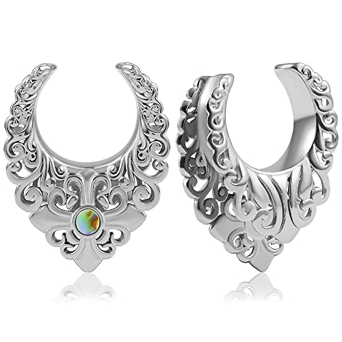 Vankula Ohr Tunnel 1 Paar Saddles Flesh Plugs Hohle Edelstahl für männer damen Ohrpiercing Gestreckte Schmuck 14mm(9/16") Style 1 Silber von Vankula