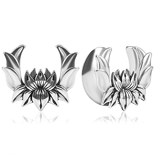 Vankula Ohr Tunnel 1 Paar Saddles Flesh Plugs Lotus Edelstahl für männer damen Ohrpiercing Gestreckte Schmuck 12mm(1/2") Silber von Vankula